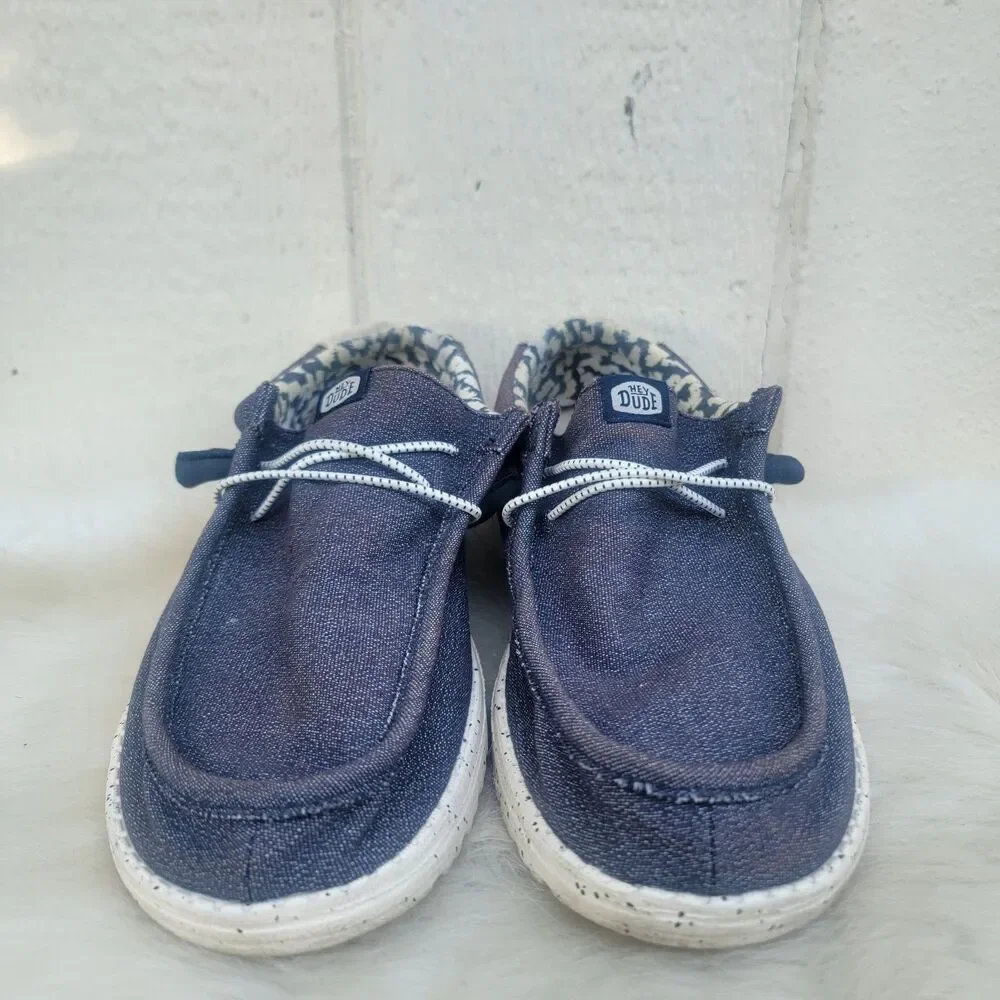Mens Hey Dude Wally Canvas Stretch Shoes Sz 11 Blue Casual Walking Slip-On
